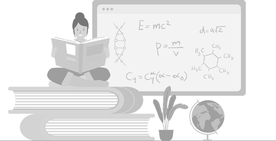 Woman student reading book  Illustration