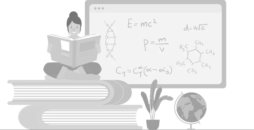 Woman student reading book  Illustration