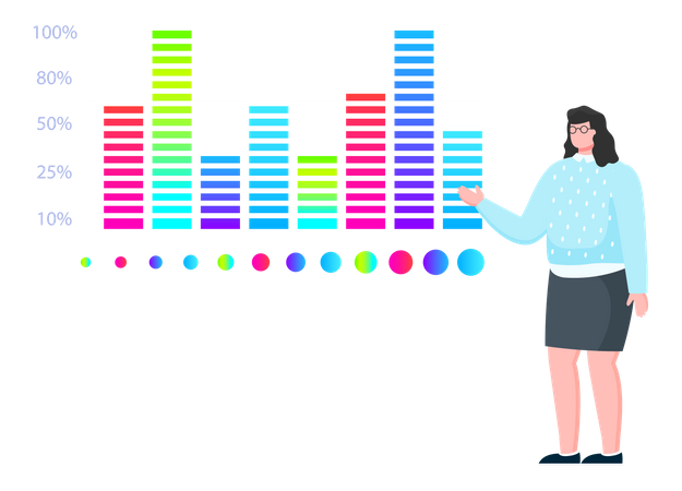 Woman studies statistics on presentation Illustration