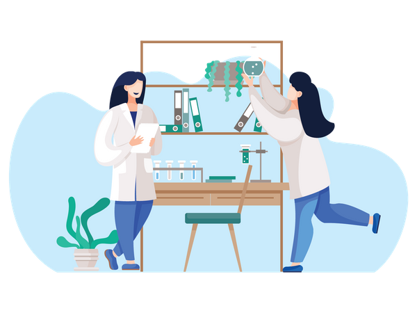 Woman studying chemicty compound  Illustration