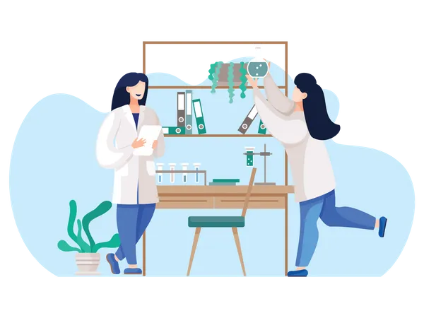 Woman studying chemicty compound  Illustration