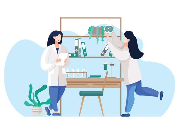 Woman studying chemicty compound  일러스트레이션