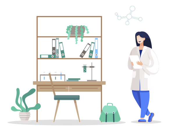 Woman studying chemistry sciences in university Illustration