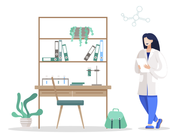 Woman studying chemistry sciences in university  Illustration