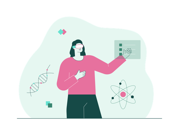 Woman studying dna using VR  Illustration