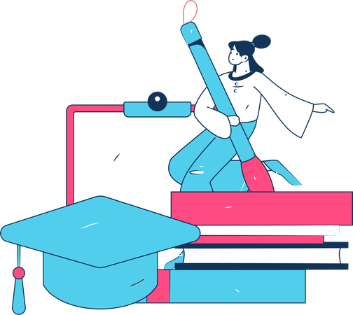 Woman studying for graduation  Illustration