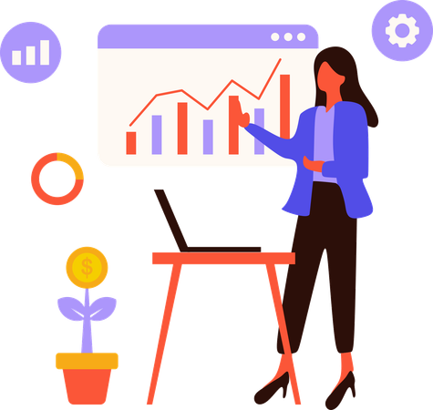 Woman studying market trend  Illustration