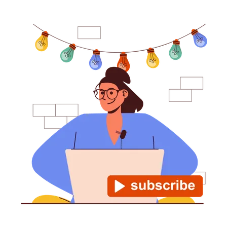 Woman subscribe blog channel  Illustration