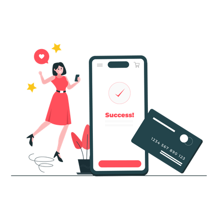 Woman Success payment credit card  Illustration