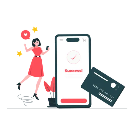 Woman Success payment credit card  Illustration