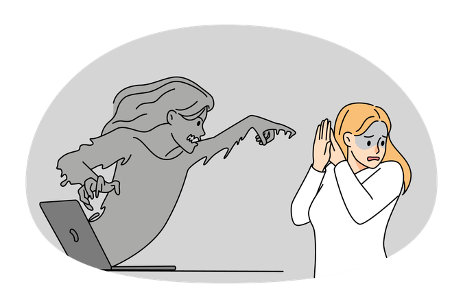 Woman suffer from internet bullying  Illustration