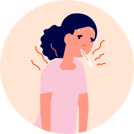 Woman suffering fever  Illustration