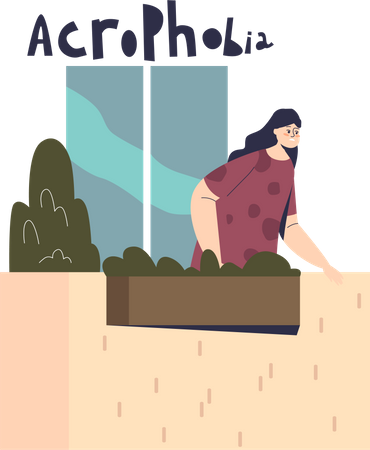 Woman suffering from acrophobia Illustration