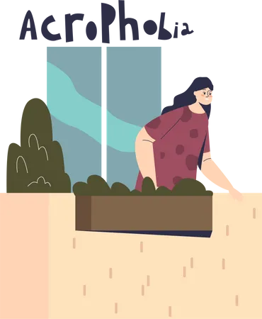 Woman suffering from acrophobia  Illustration
