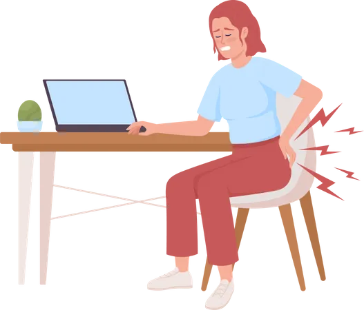 Woman suffering from backache after sitting all day  Illustration