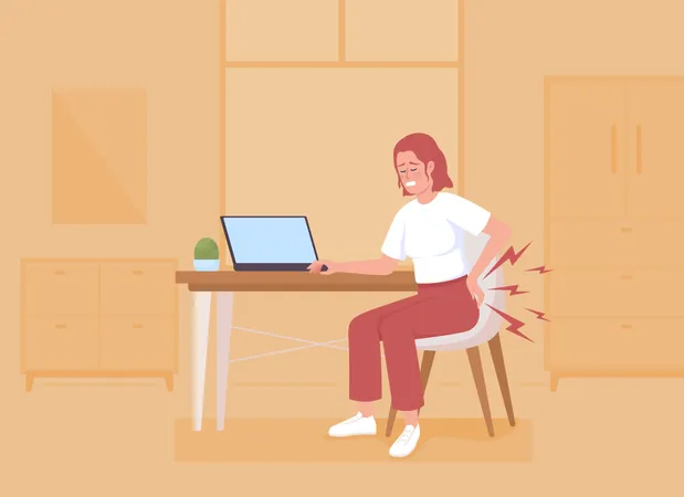 Woman suffering from backache after sitting all day  Illustration