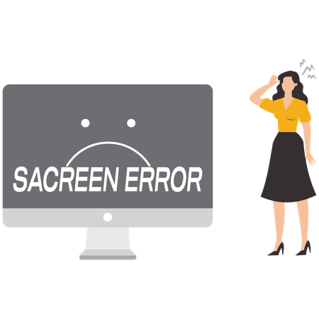 Woman suffering from computer screen error  Illustration