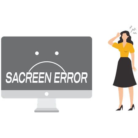 Woman suffering from computer screen error  Illustration