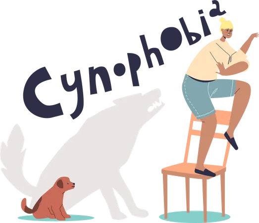 Woman suffering from cynophobia  Illustration