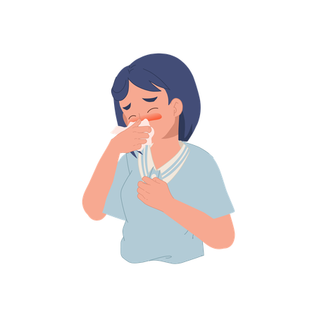 Woman Suffering From Flu Symptoms And Holding Tissue Paper  Illustration