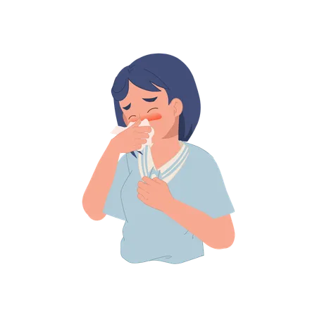 Healthcare Concept Woman Suffering From Flu Symptoms Holding Tissue Paper Illustration