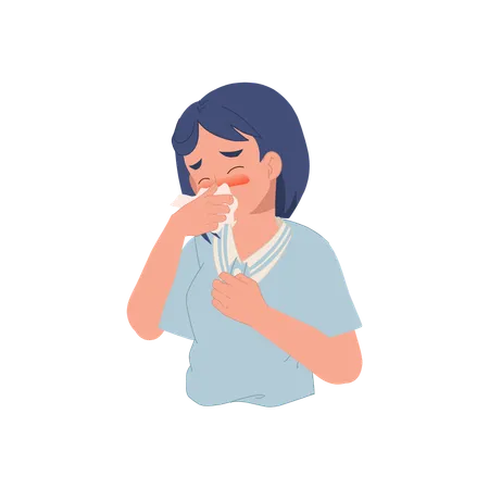 Woman Suffering From Flu Symptoms And Holding Tissue Paper  Illustration