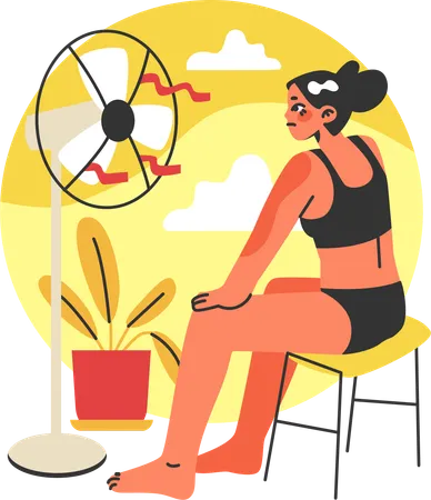 Woman suffering from heat  Illustration