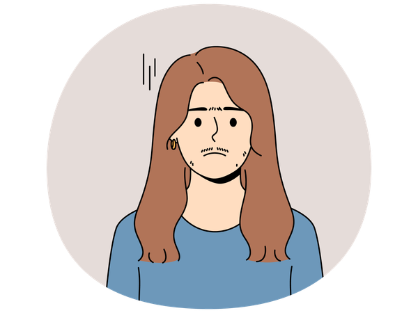 Woman suffering from hirsutism which causes growth mustache and thick eyebrows on face  Illustration
