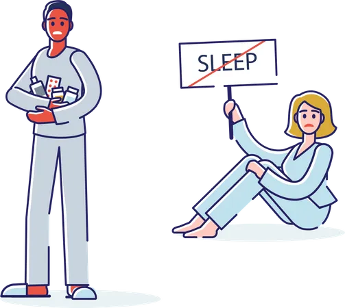 Woman suffering from insomnia Illustration