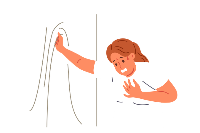 Woman suffering from obesity feels pain in heart and shortness of breath after climbing stairs  イラスト