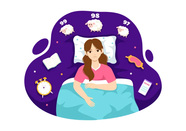 Woman suffering from sleep disorder Illustration