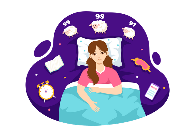 Woman suffering from sleep disorder  Illustration