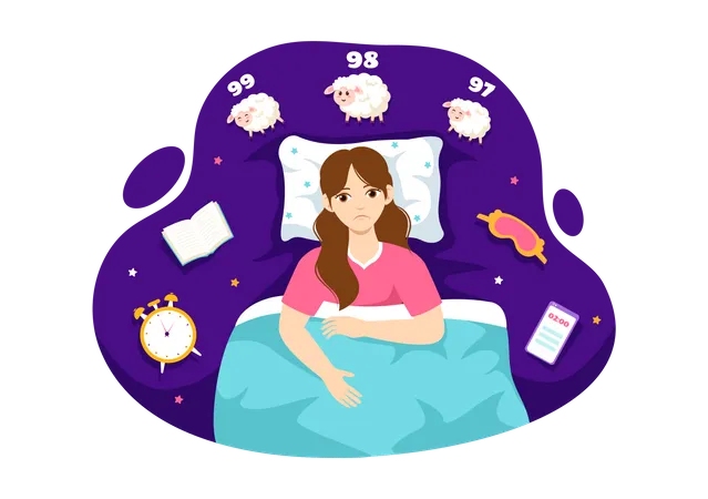 Woman suffering from sleep disorder  Illustration