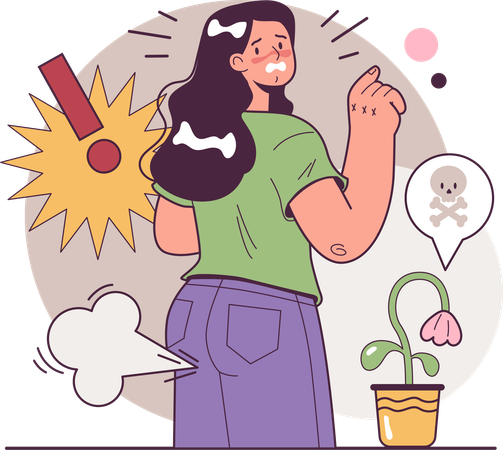 Woman suffering from stomach infection  Illustration