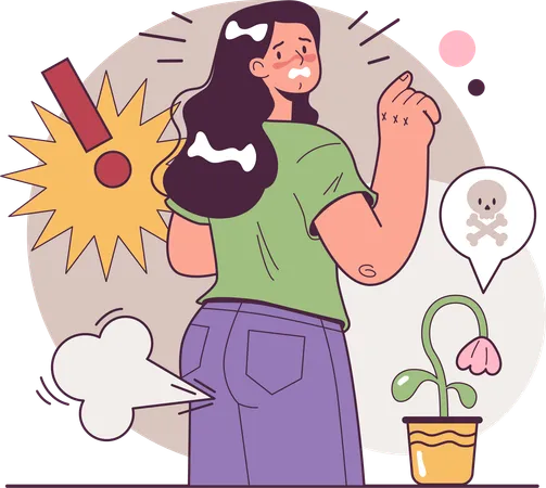 Woman suffering from stomach infection  Illustration