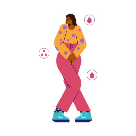 Woman suffering from stomach pain and period cramps  Illustration
