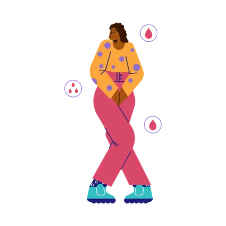 Woman suffering from stomach pain and period cramps  Illustration