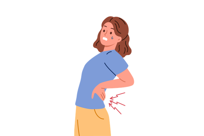 Woman suffering lower back pain  Illustration