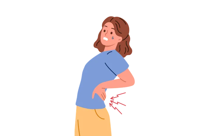 Woman suffering lower back pain  Illustration