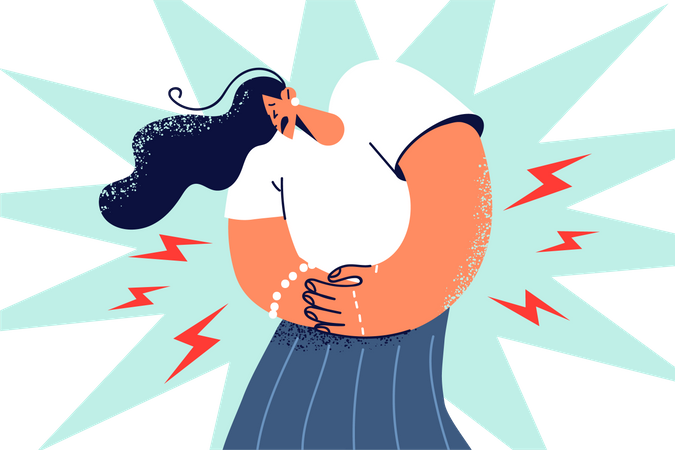 Woman suffering stomach pain  Illustration