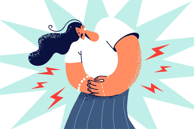 Woman suffering stomach pain  Illustration