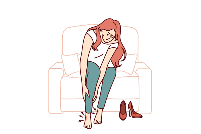 Woman suffers from ankle pain  Illustration