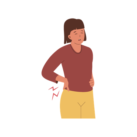 Woman suffers from back pain  Illustration