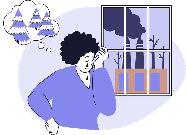 大気汚染により呼吸困難に陥る女性  イラスト