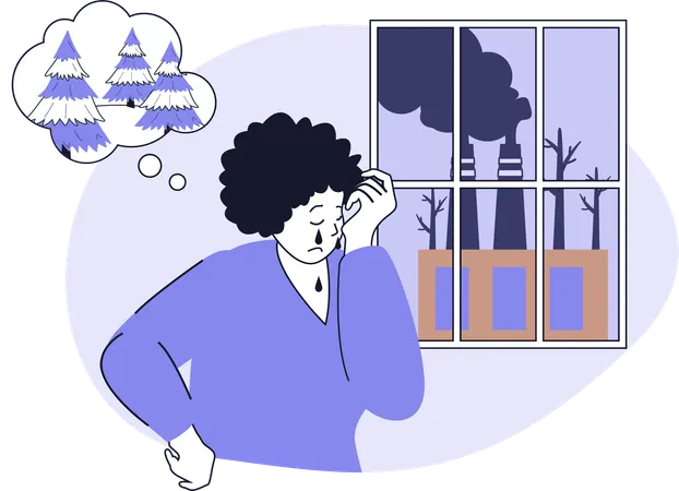 大気汚染により呼吸困難に陥る女性  イラスト