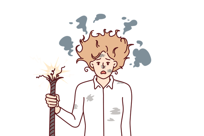 Woman suffers from electric shock  イラスト