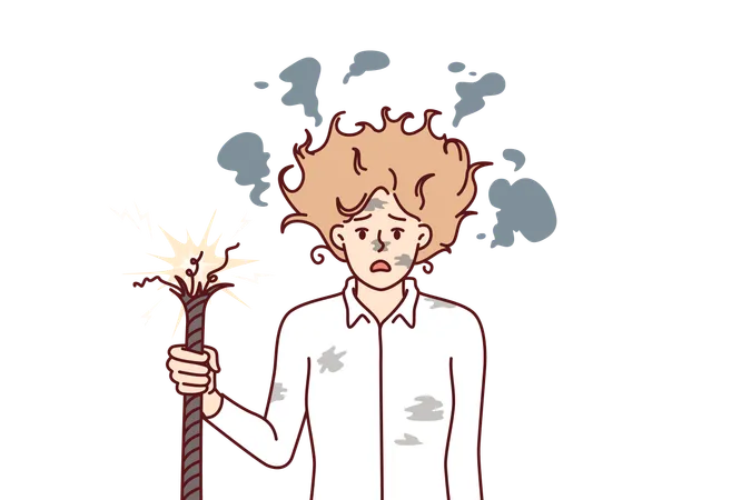 Woman suffers from electric shock  イラスト