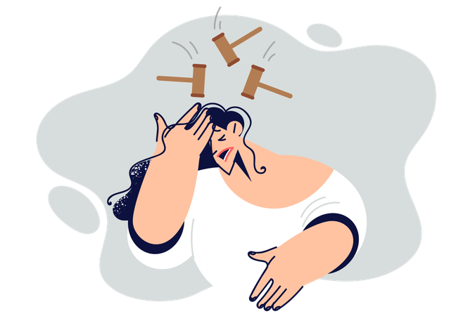 Woman suffers from headache and migraine  Illustration