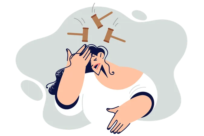 Woman suffers from headache and migraine  Illustration