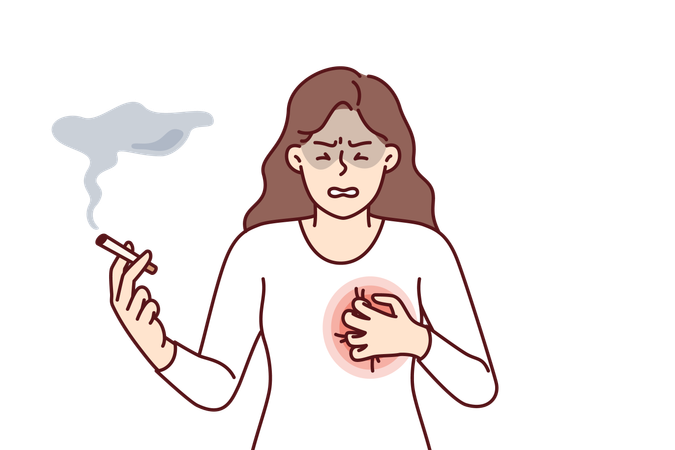 Woman suffers from heart disease due to smoking habit  Illustration
